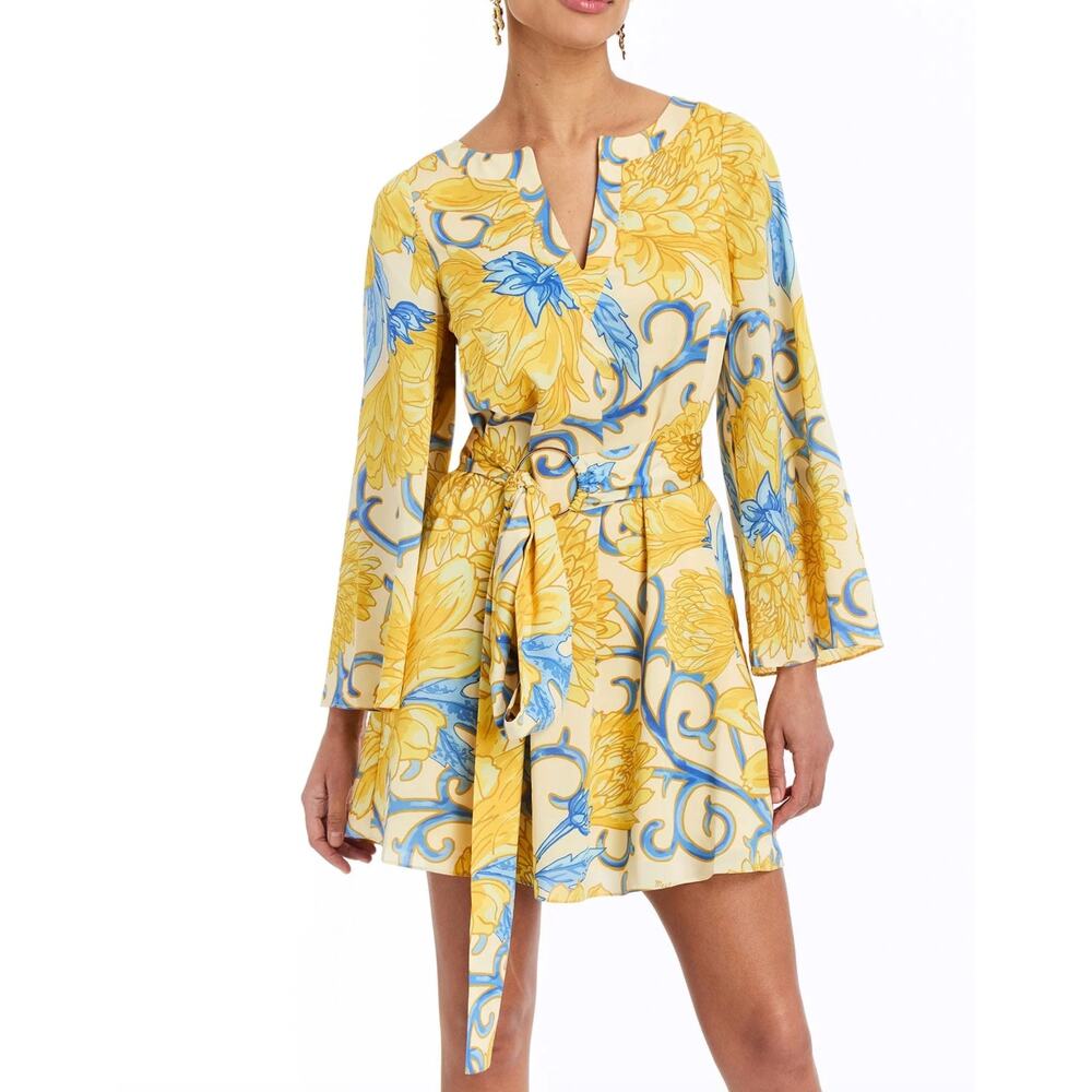 New Mestiza New York Yellow Blue Floral Mini Dress Size S